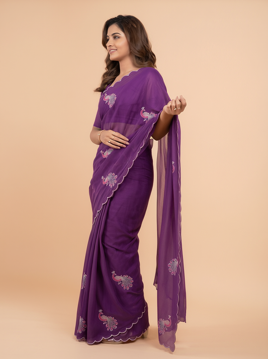 Beautiful peacock saree with hand work