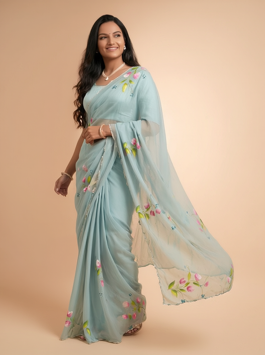 Brass Print Floral Saree