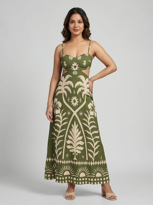 Olive Bloom Cut-Out Dress