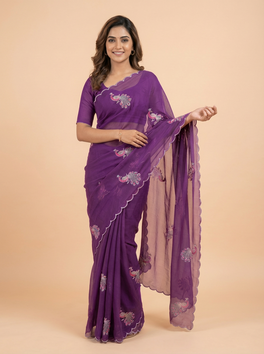 Beautiful peacock saree with hand work